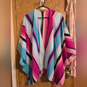 Colorful Striped Kimono Cardigan - Pink, Teal & Black